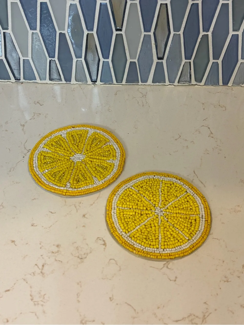 Yellow Beaded Lemon Slice Coasters - Set of 2